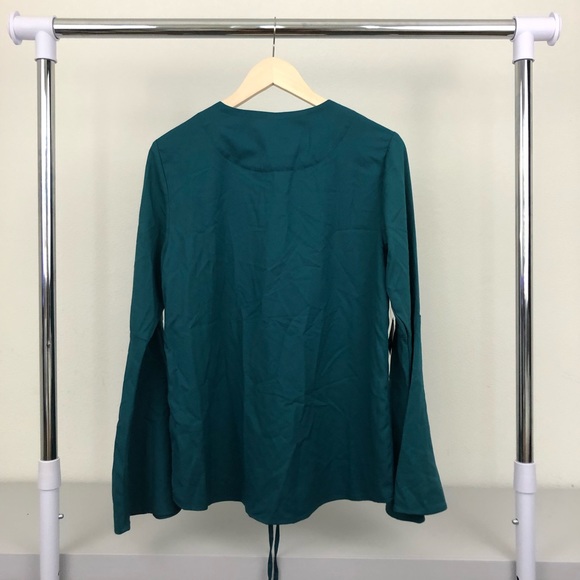 NWT Nasty Gal Plunging Lace Up Bell Sleeve Top - Picture 6 of 8